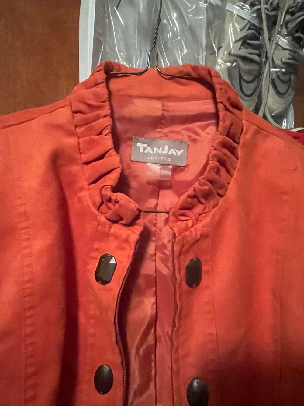 TanJay Orange Ruffle-Trim Button Front Jacket - Picture 2 of 2